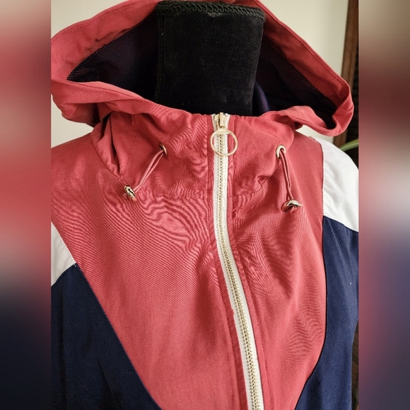 Forever 21 retro zip up windbreaker, navy, coral, small - Picture 3 of 6
